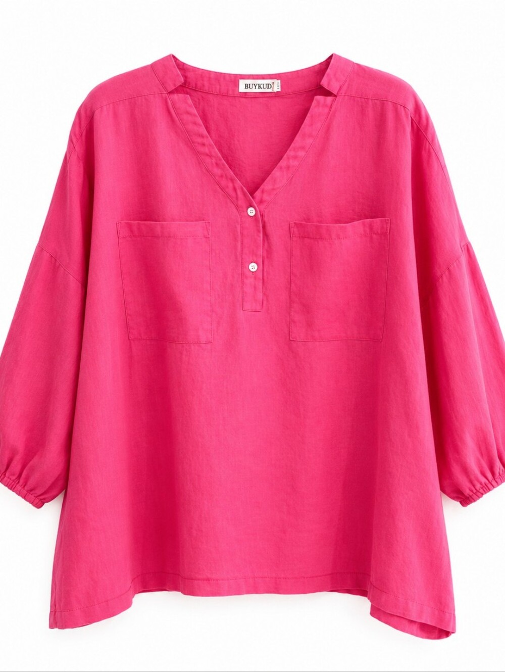 BUYKUD 100% Linen Pink Tunic Blouse XXL Oversized Lagenlook Boho Artsy